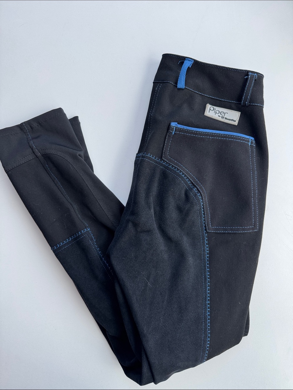 Piper Black Riding Breeches with Blue Stitching
